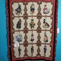 1999 NEW Christopher Radko LIBRARY 12 DAYS OF CHRISTMAS ORNAMENTS Tapestry Throw