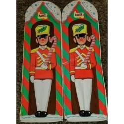 (2) Vintage Holiday House Door & Wall Plaque 3D Hanging Retro Toy Soldier 48
