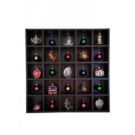 25 Piece Ebony Wood Christmas Ornament Display Hanging Case Advent Calendar Box