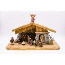 Wood Nativity Scene with 11 Hand Painted Figurines