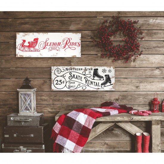 2 Piece Vintage Christmas Signs - distressed white/red/blac