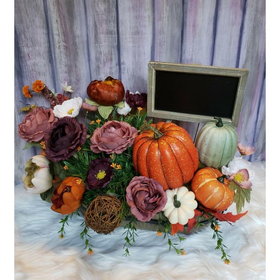 XL Personalized Fall Pumpkin Floral Arrangement- Custom Fall Centerpiece
