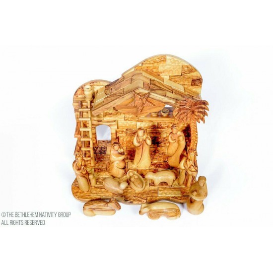 12 Piece Hand Carved Olive Wood Faceless Musical Nativity Set / Free Ornaments