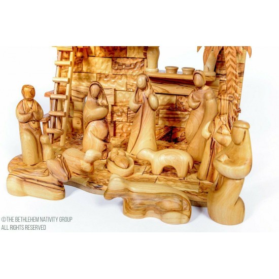12 Piece Hand Carved Olive Wood Faceless Musical Nativity Set / Free Ornaments