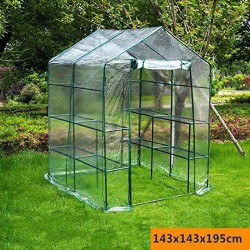 AIMCAE Walk-in Plant Greenhouse Tent, with PE Cover and Roll-Up Zipper Door, for Grow Seeds, Seedlings, Tend Potted Plants,Clear,143X143X195cm